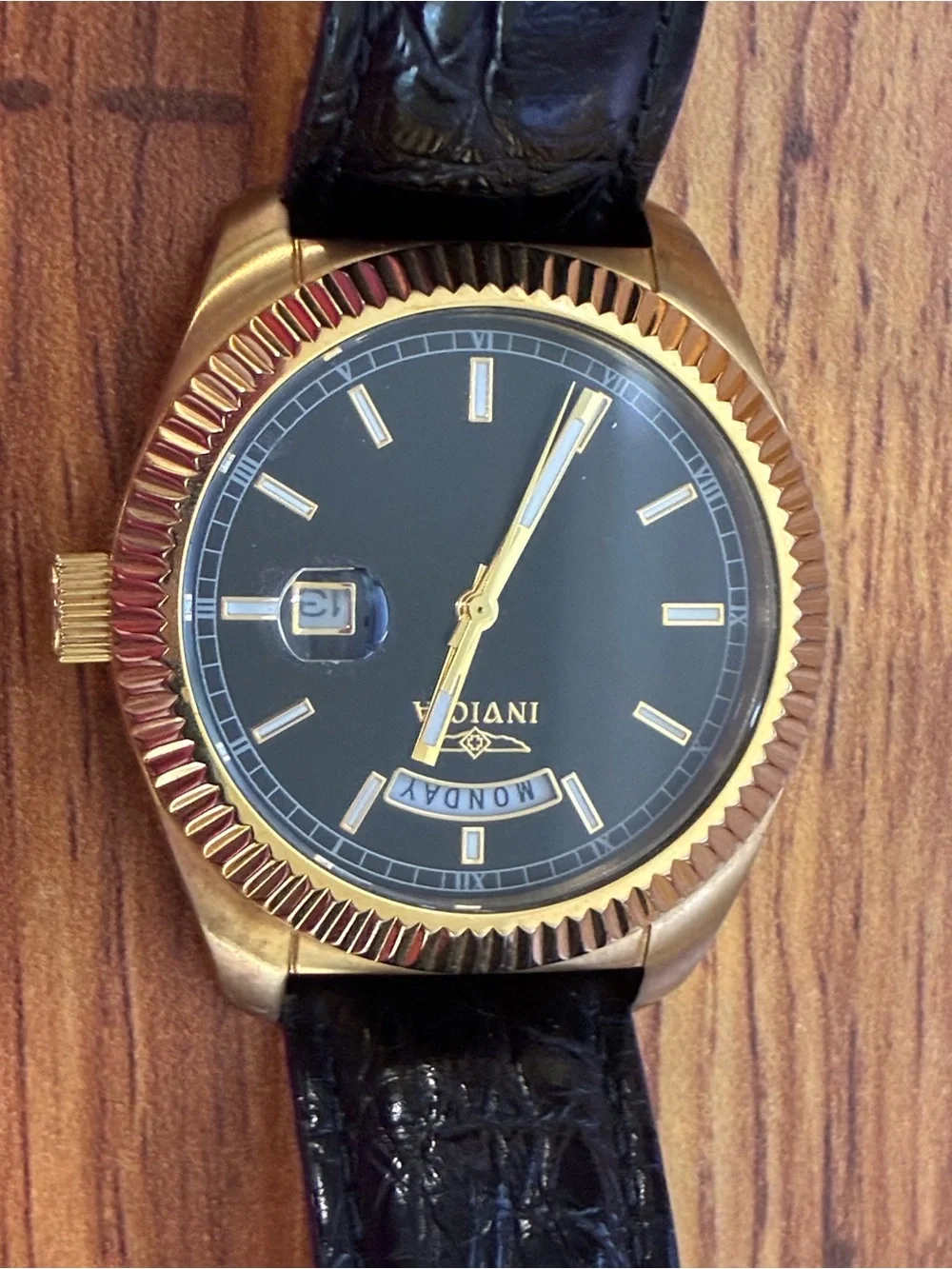Invicta Gold-Tone Case Black Dial Ladies Watch with Black Strap